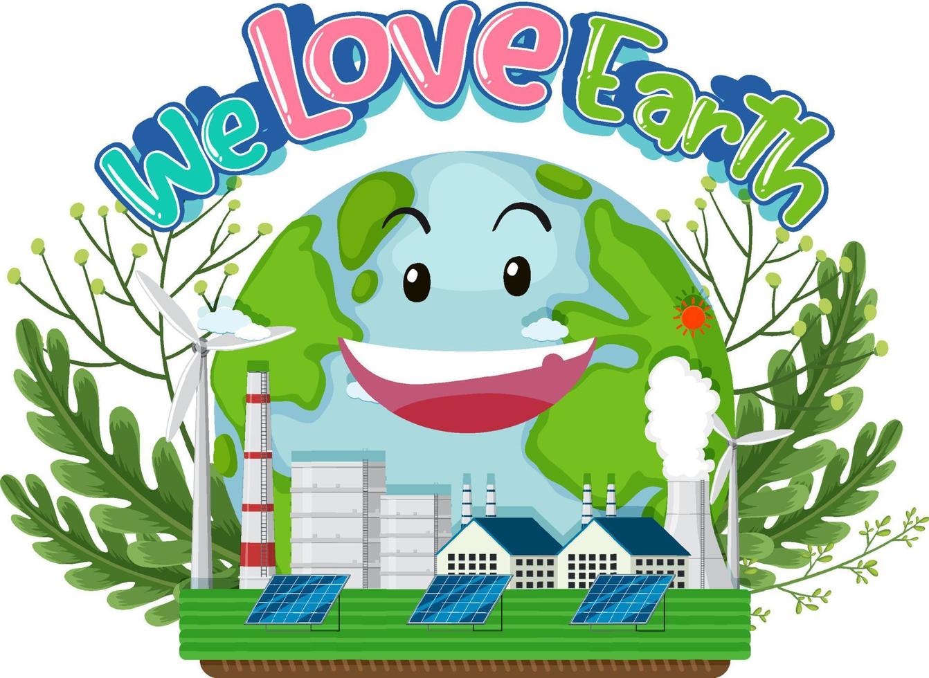 We Love Earth logo design with smiley earth vector