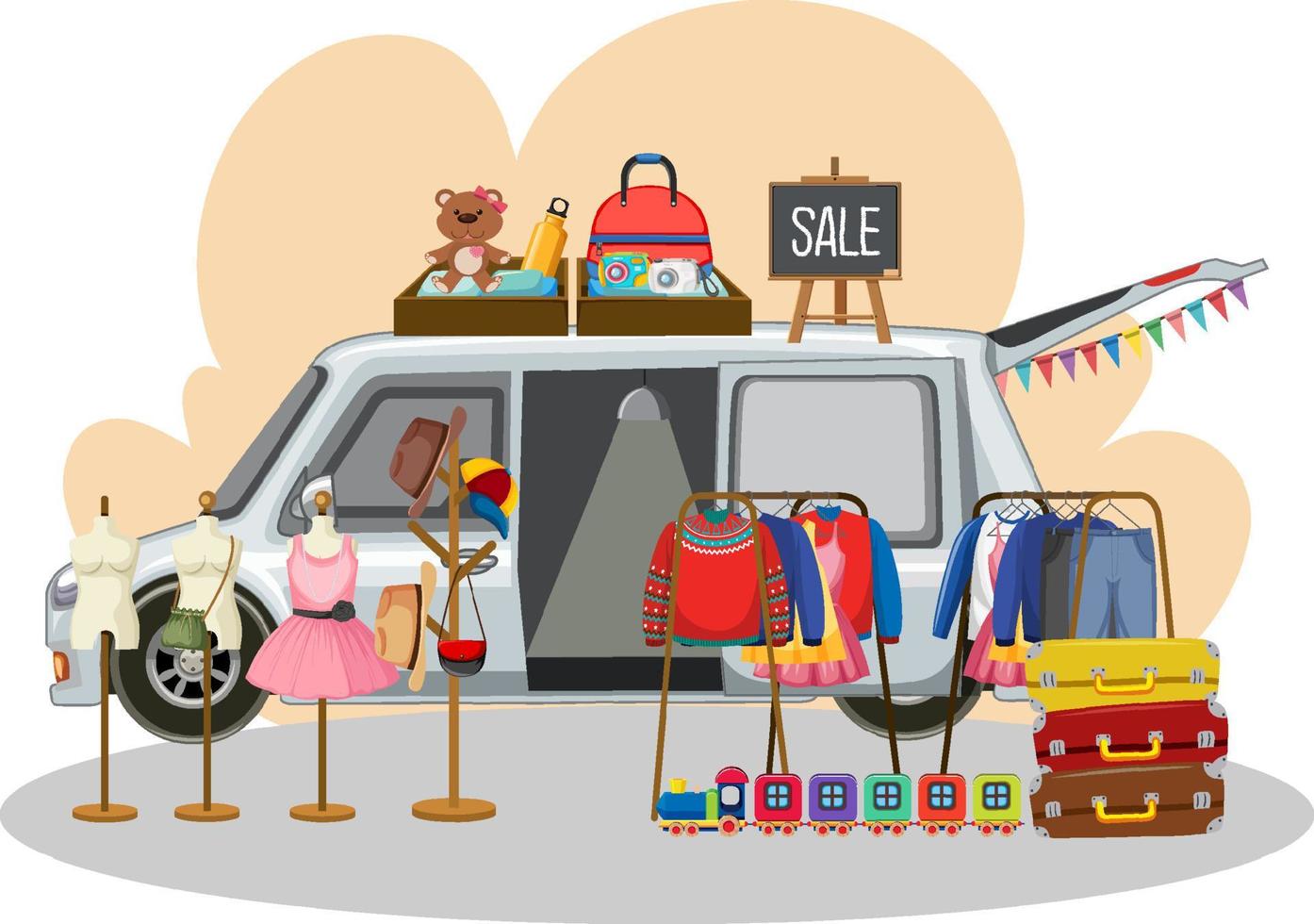 Flea market concept with a car boot sale vector