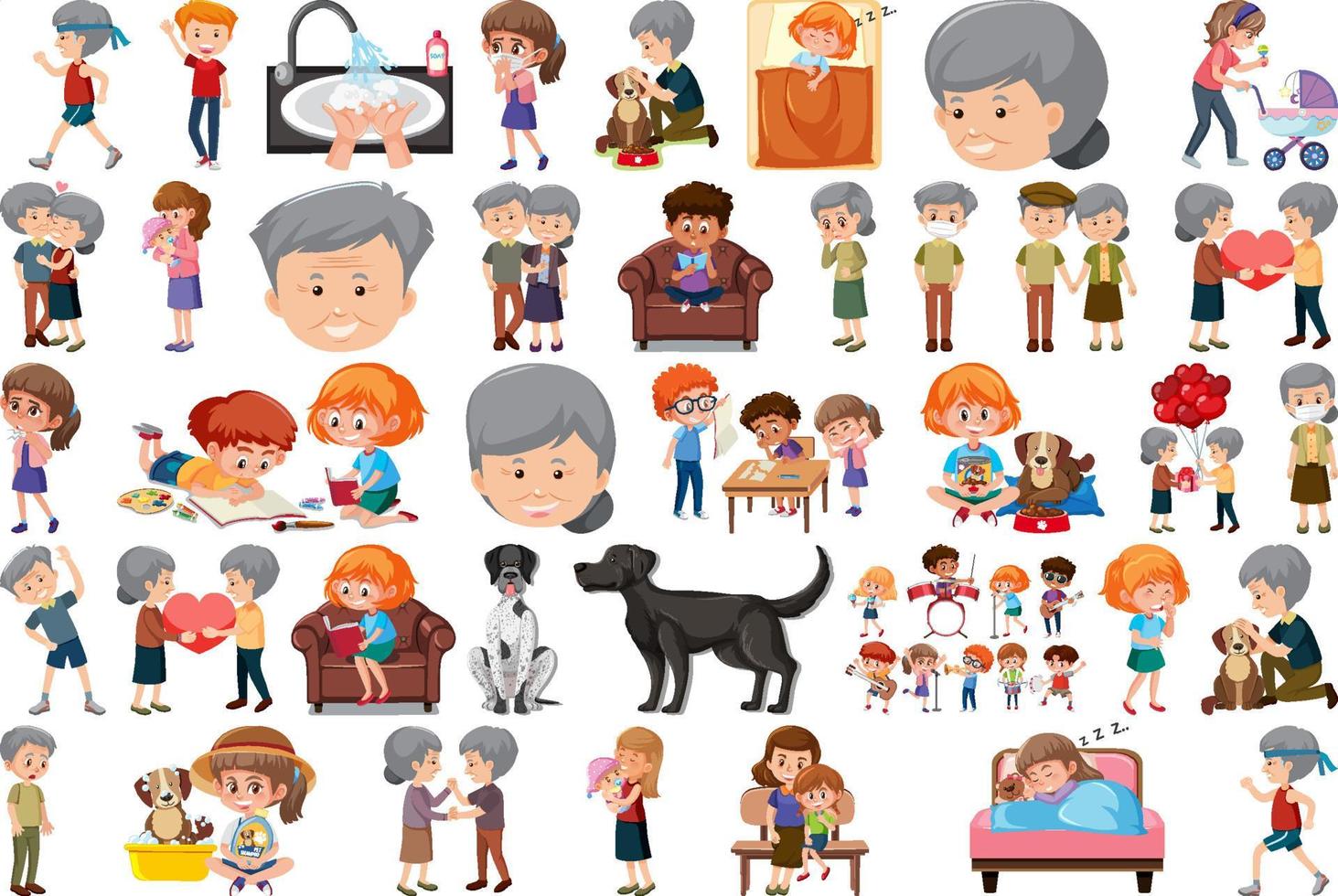 Set of different activities people in cartoon style vector