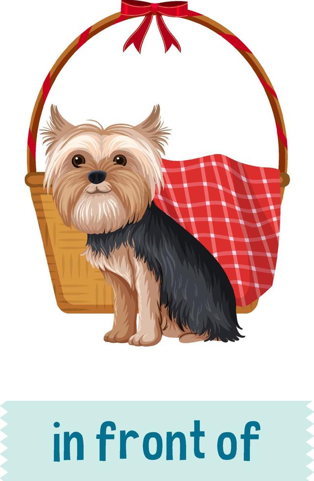 Prepostion wordcard design with dog and basket vector