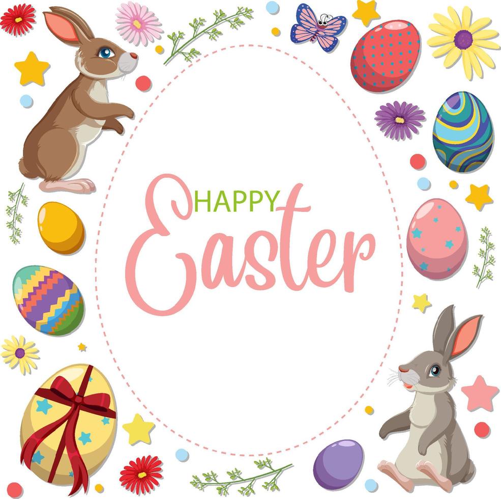 Happy Easter design with bunny and eggs vector