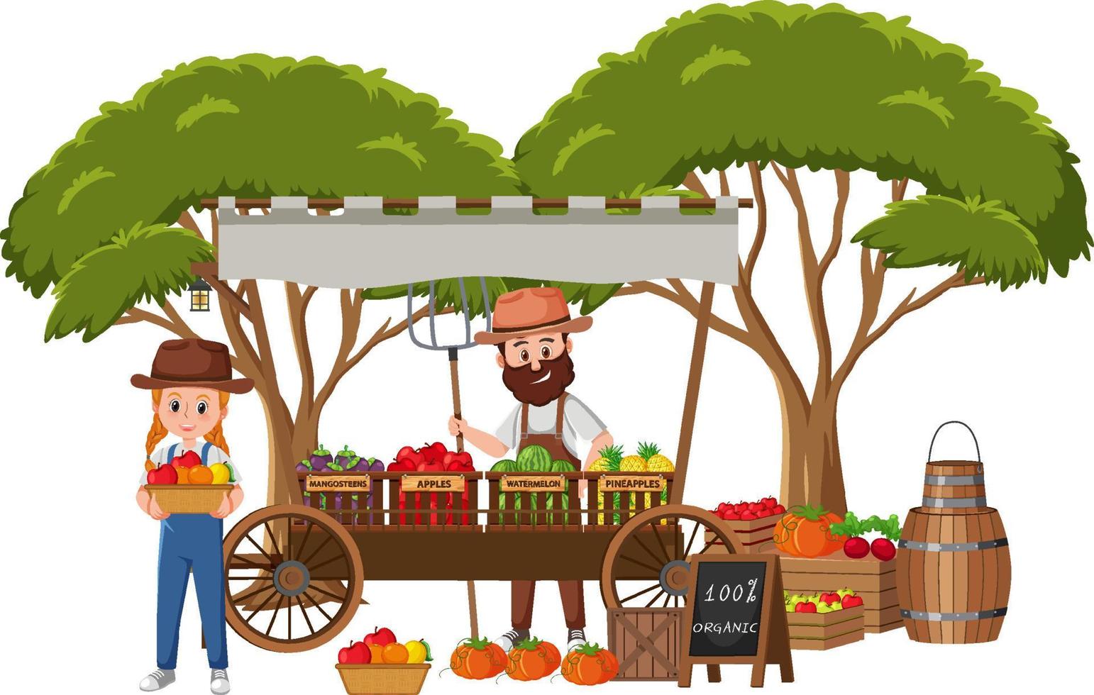 concepto de mercado de pulgas con tienda de frutas vector