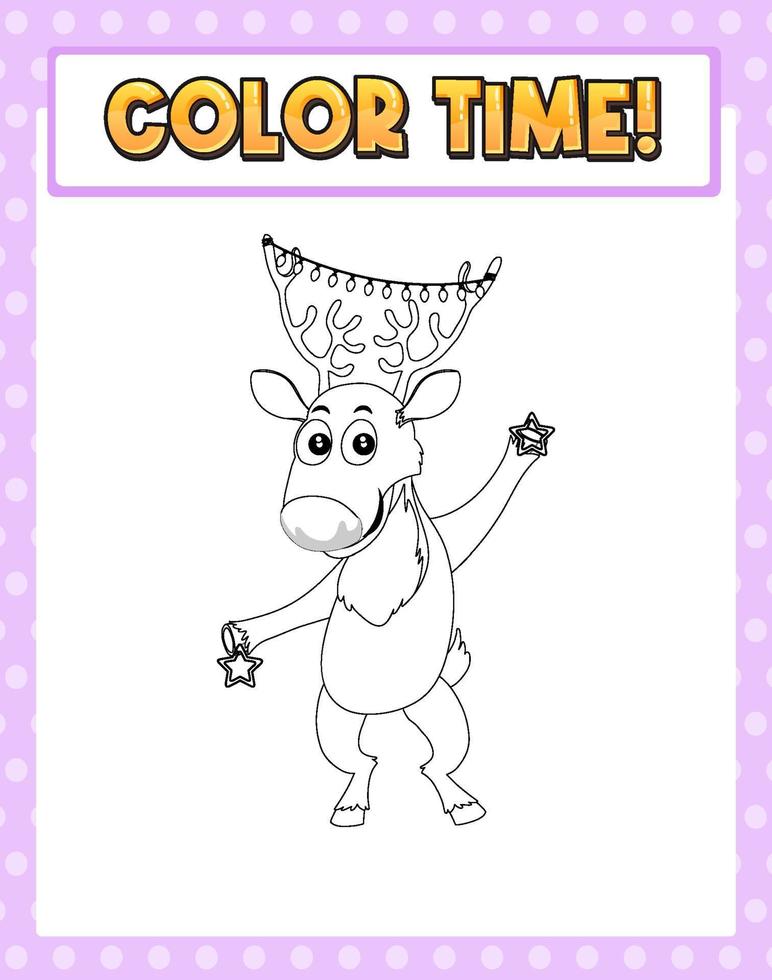 Worksheets template with color time text raindeer outline vector