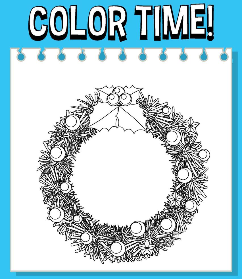 Worksheets template with color time text and Christmas wreath putline vector
