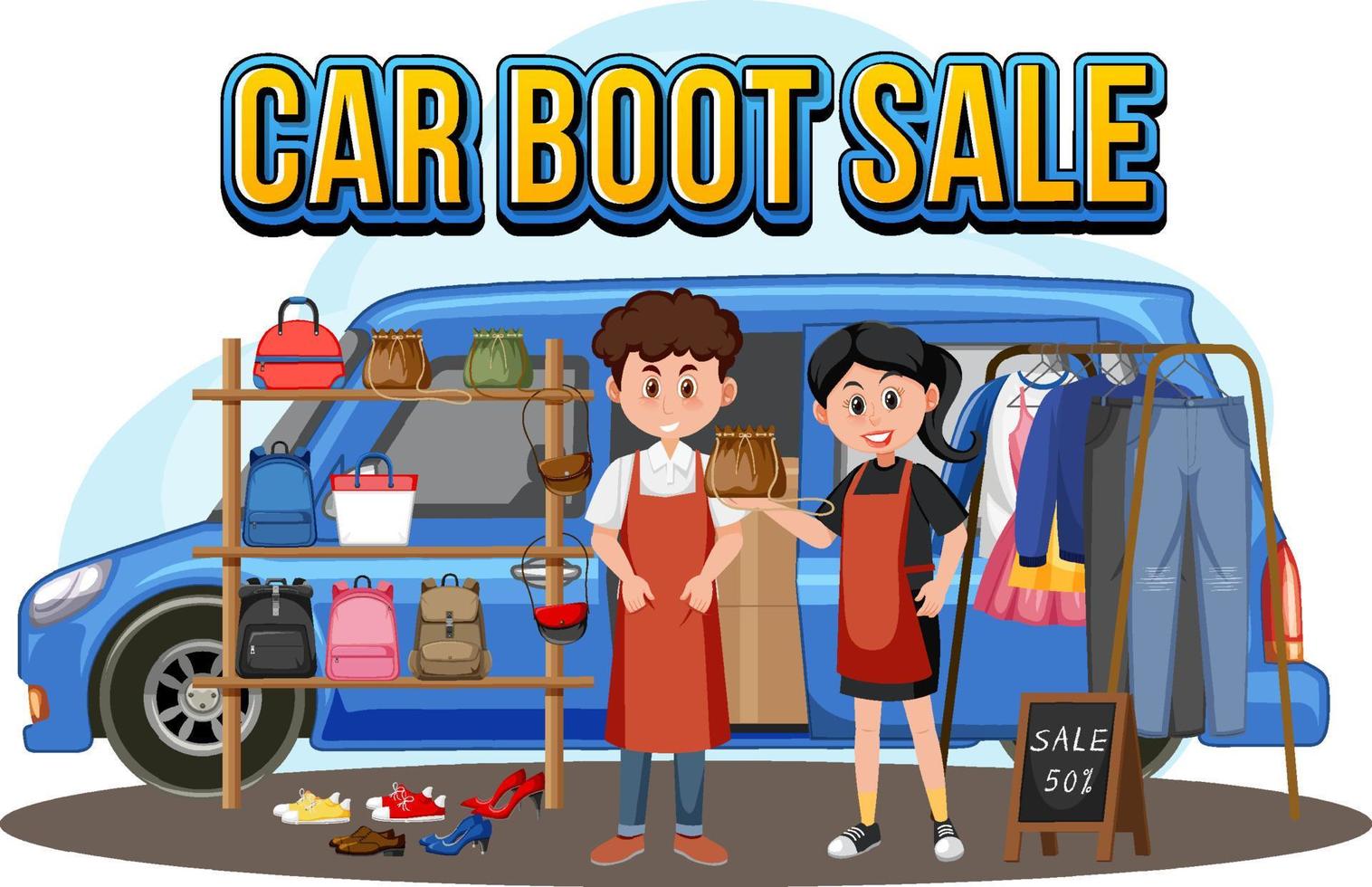 Flea market concept with a car boot sale 6412480 Vector Art at Vecteezy Flea market concept with a car boot sale 6412480 Vector Art at Vecteezy