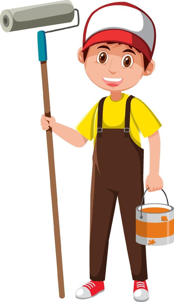 A male painter cartoon character on white background vector