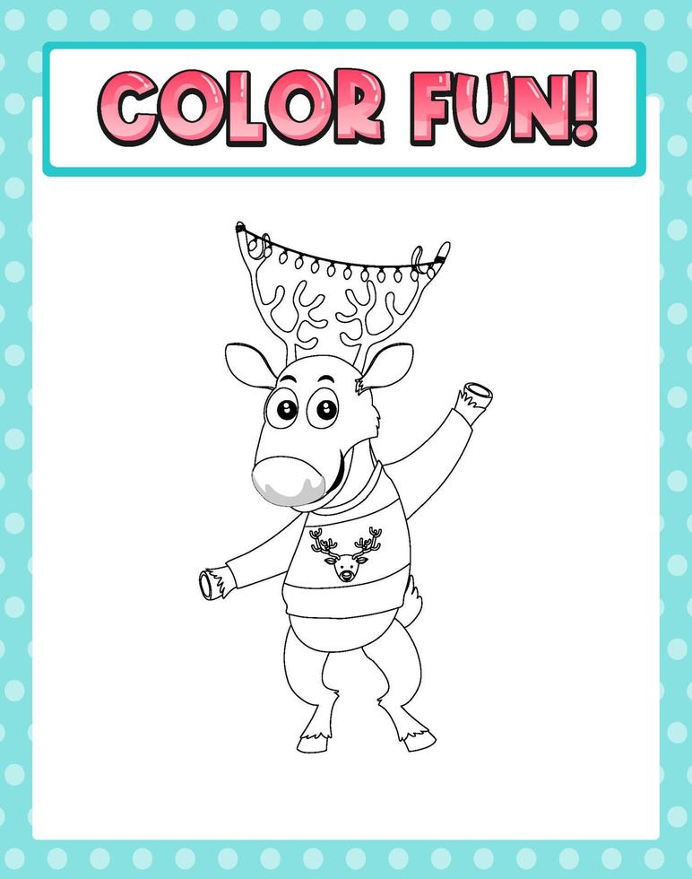 Worksheets template with color fun text and raindeer outline vector