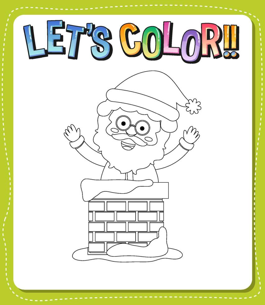 Worksheets template with lets color text and Santa outline vector