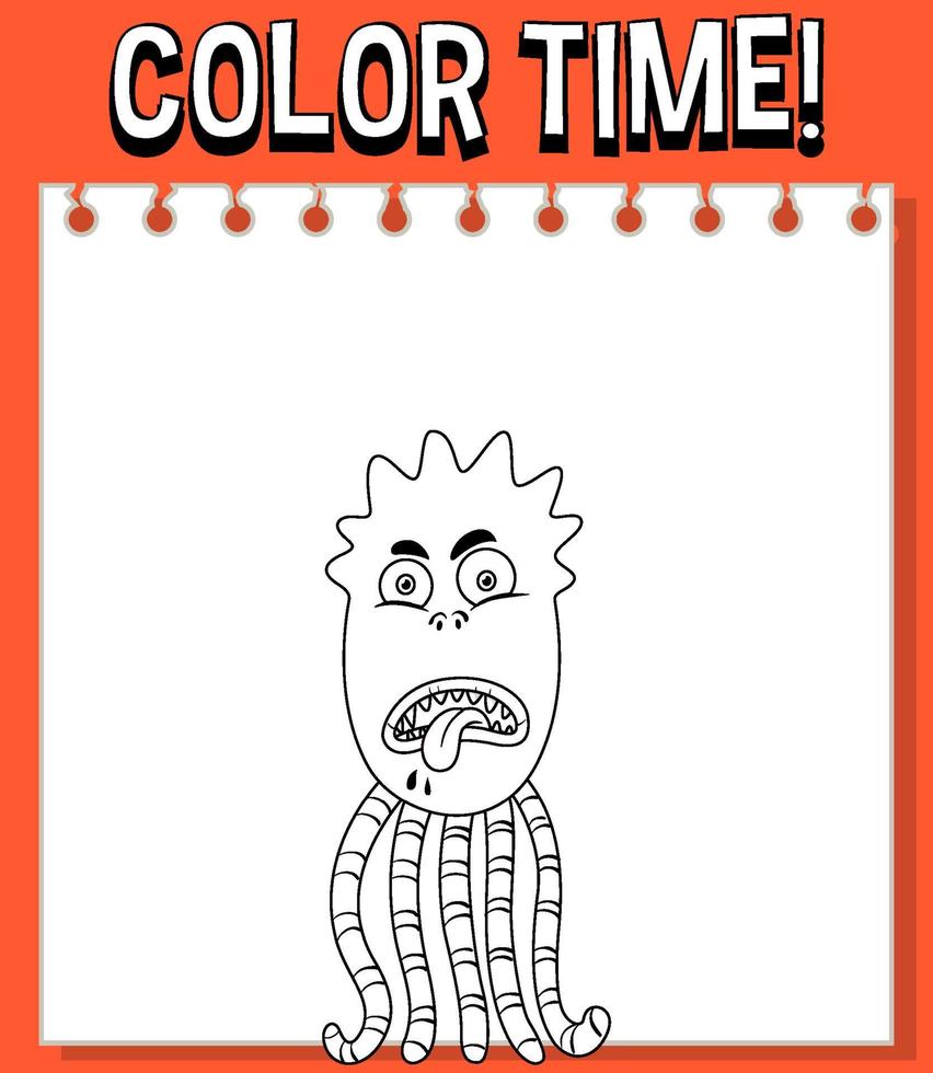 Worksheets template with color time text and monster outline vector