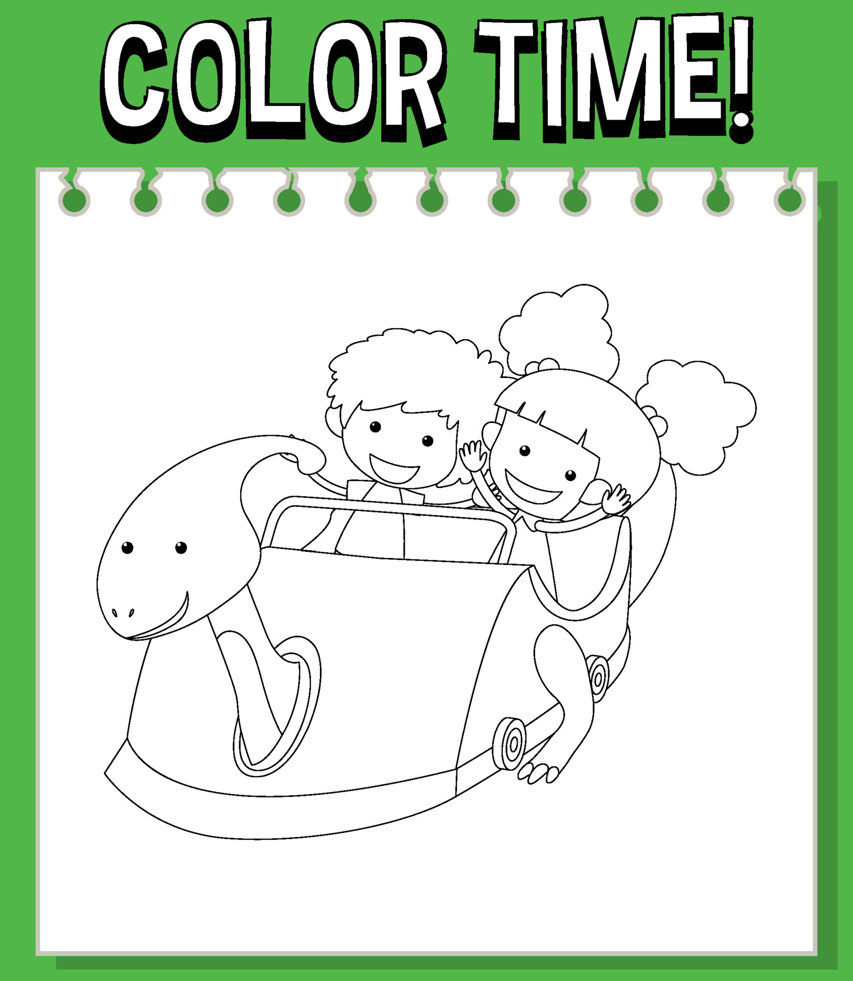 Worksheets template with color time text and kids with roller ...