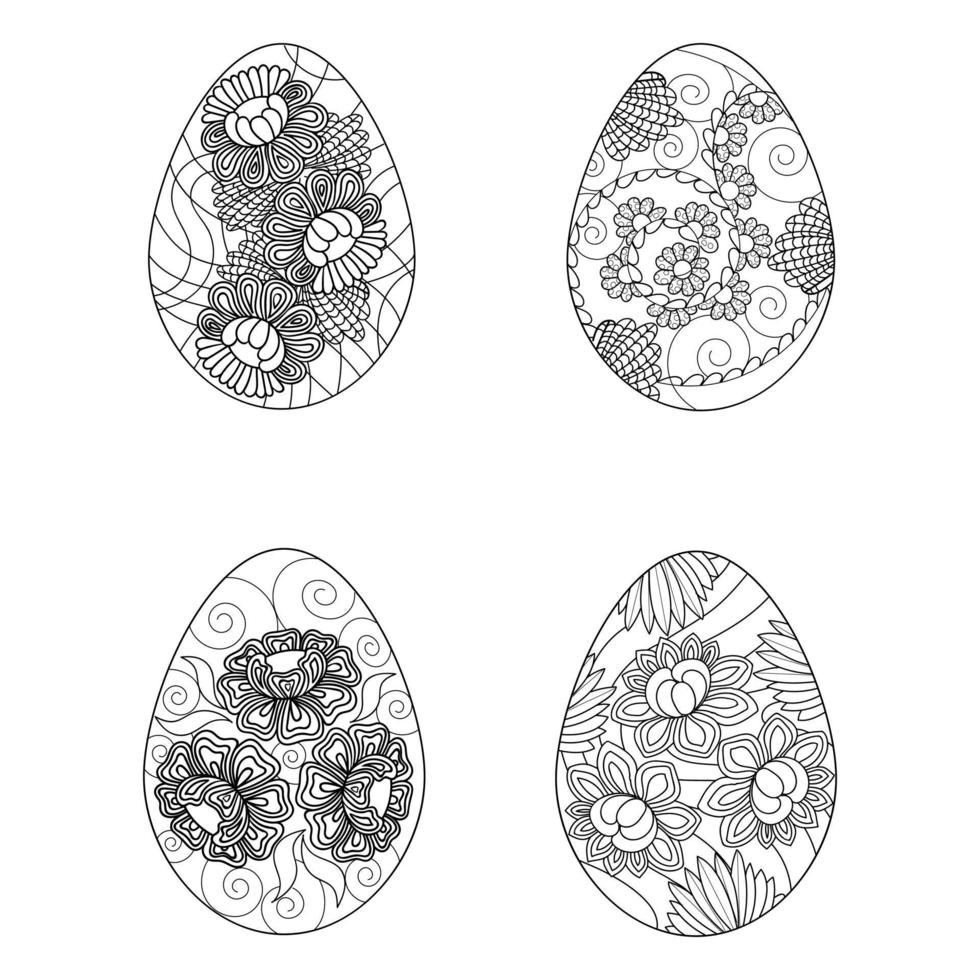 Outline easter eggs with flowers vector