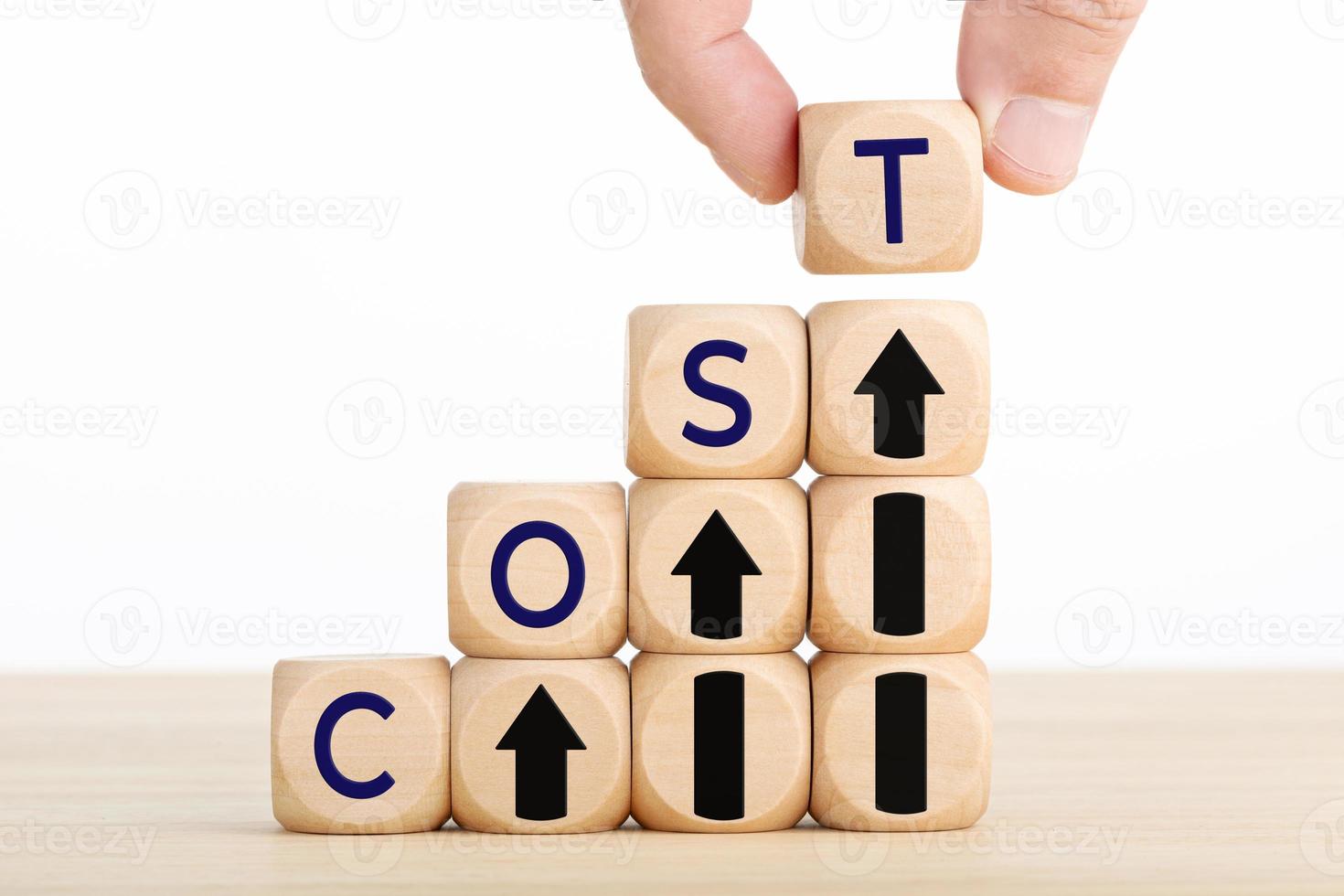Cost growth concept. Hand holding wooden block with message. Copy space photo