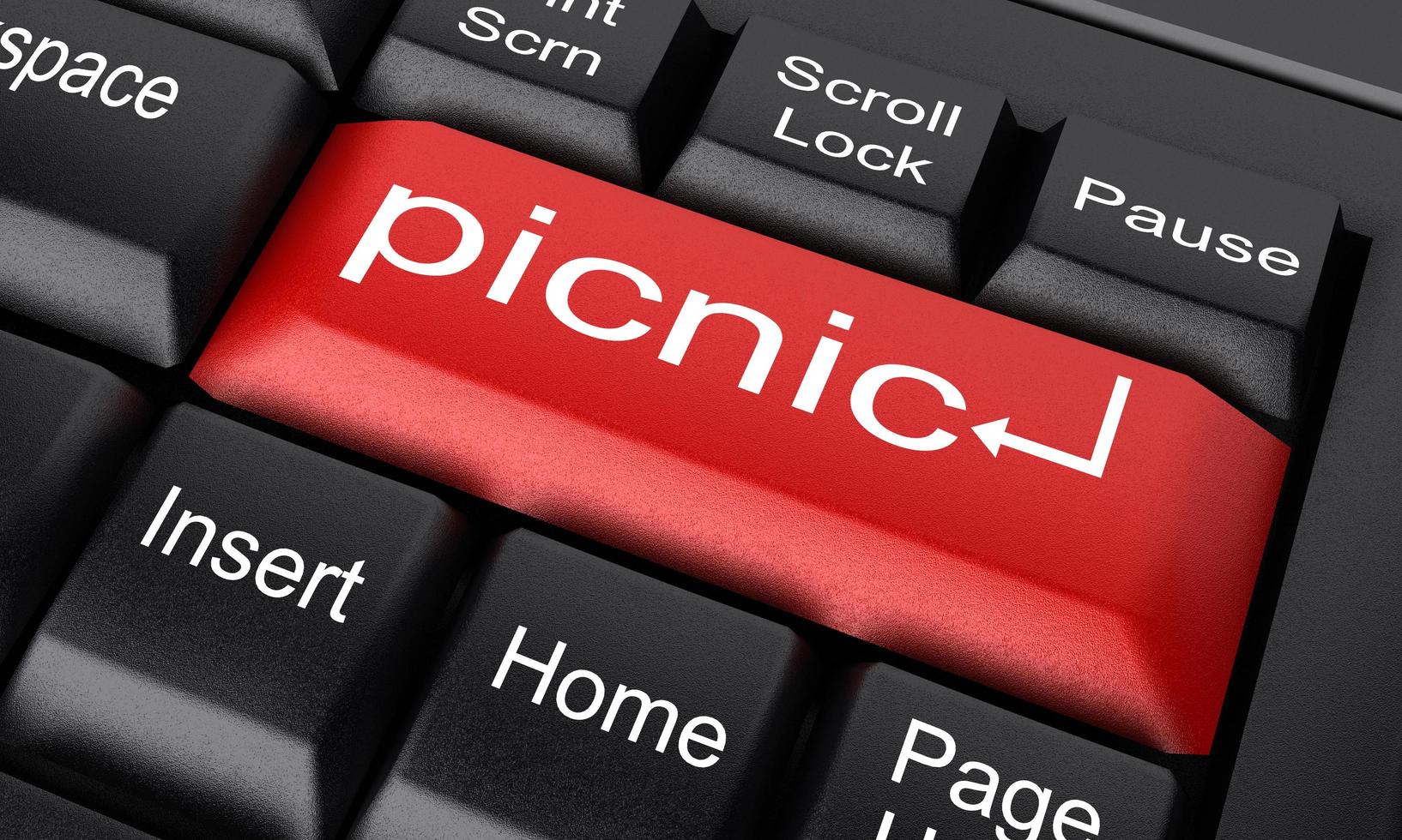 palabra de picnic en el botón rojo del teclado foto