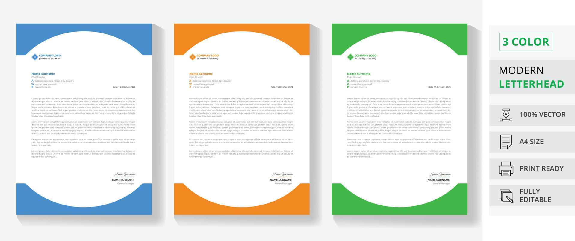 professional letterhead design with 3 color a4 size page vector