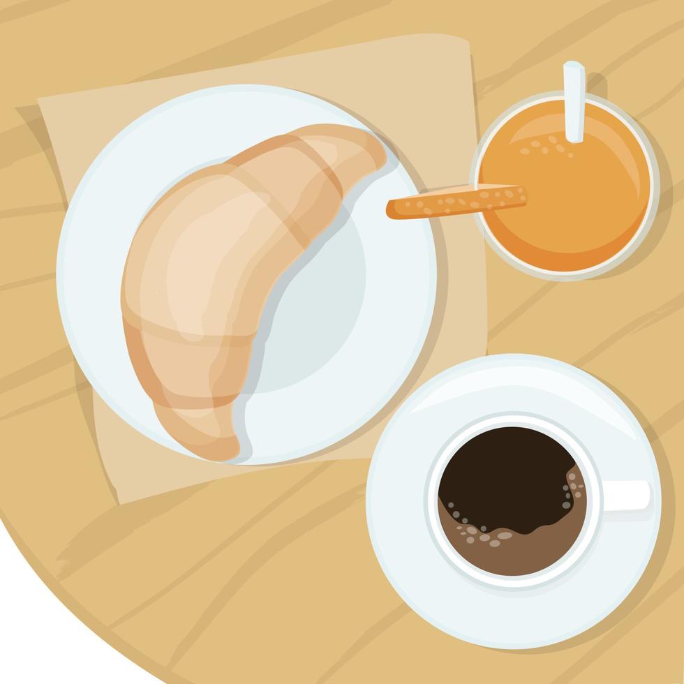 Fresh croissant for breakfast. A pastry and a drink is a delicious snack vector