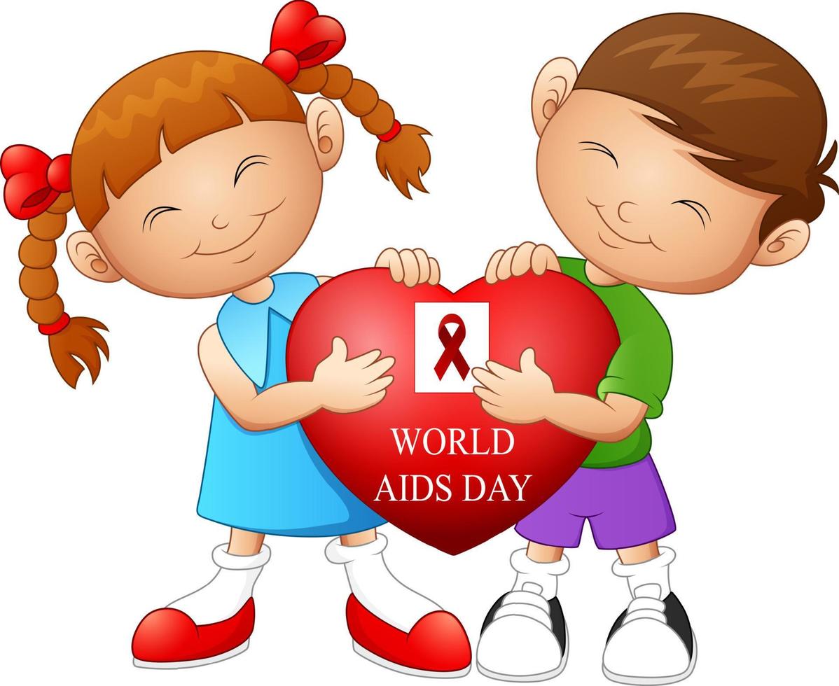 Children holding a red heart with the text world AIDS day vector