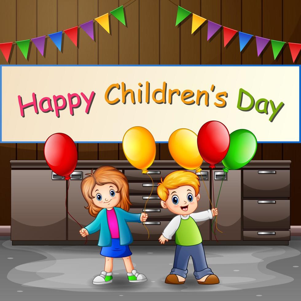 concepto del día del niño feliz con niños sosteniendo globos vector