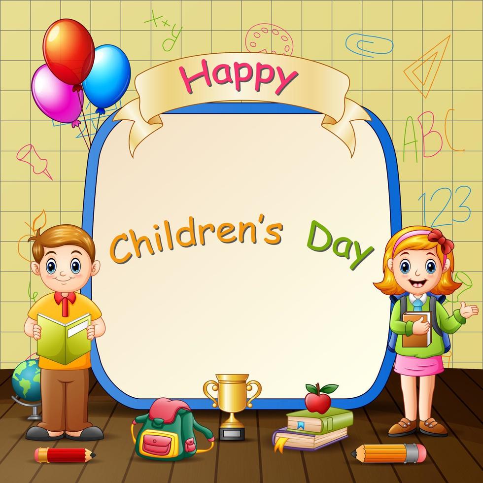 Happy children's day template with school kids vector