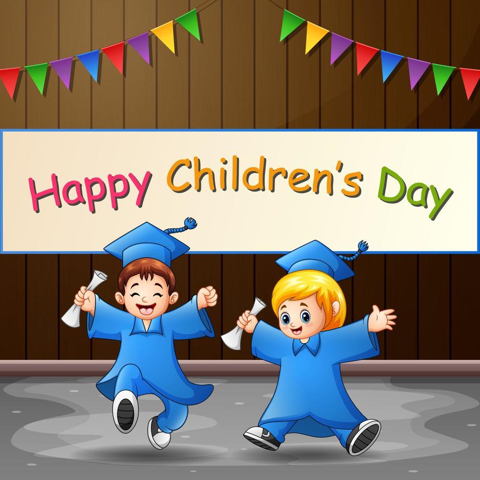 Happy children's day concept with graduation kids vector