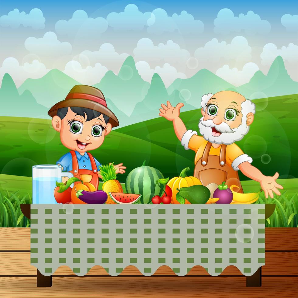 The farmers will eat the fresh fruit on the table vector