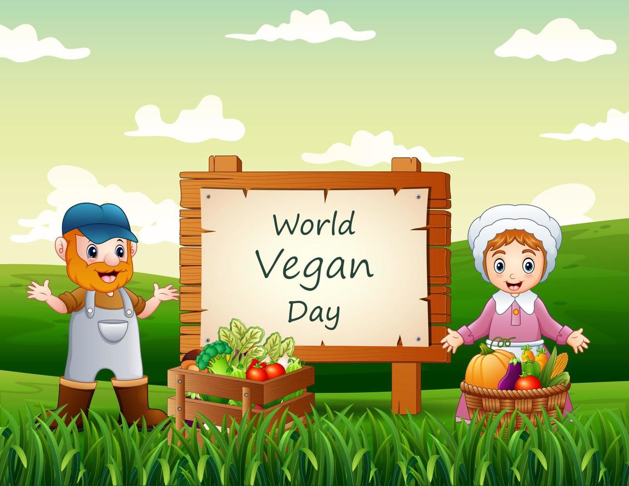 The farmers standing stands next to the text of World Vegan Day vector