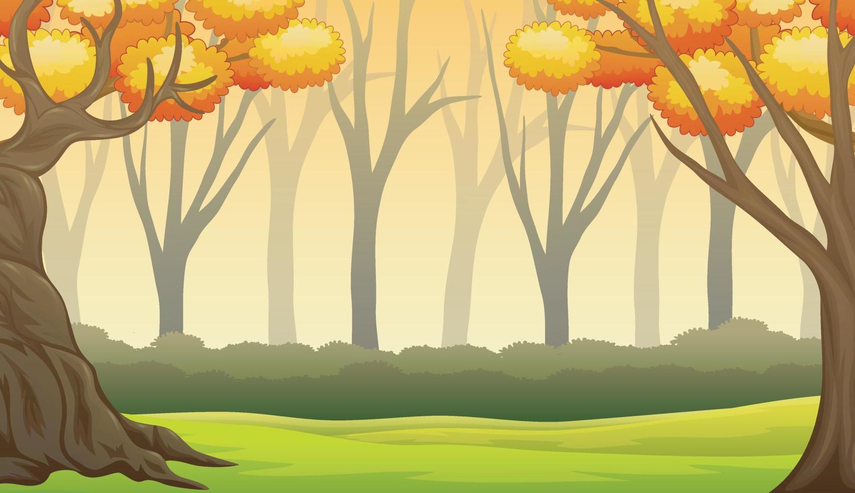 paisaje de bosque de otoño con árboles desnudos vector