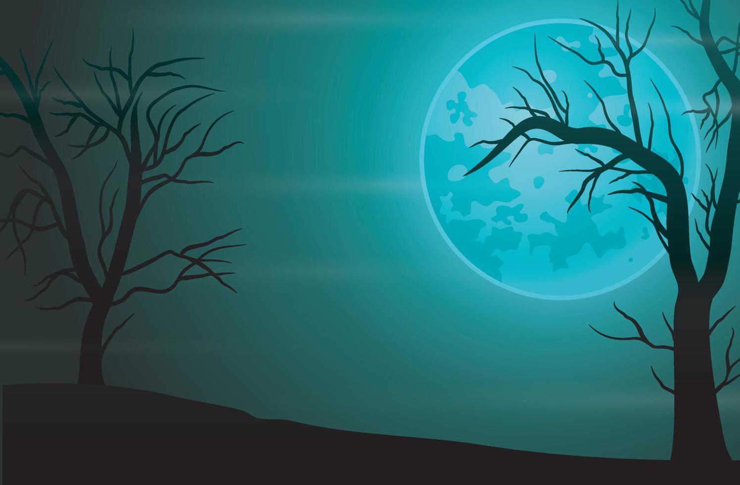 Spooky forest night background with full moon vector