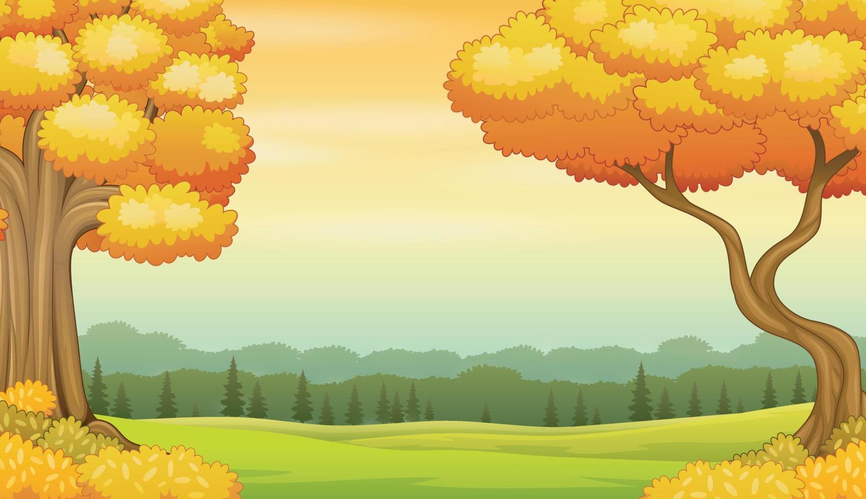 Yellow trees in autumn landscape background vector