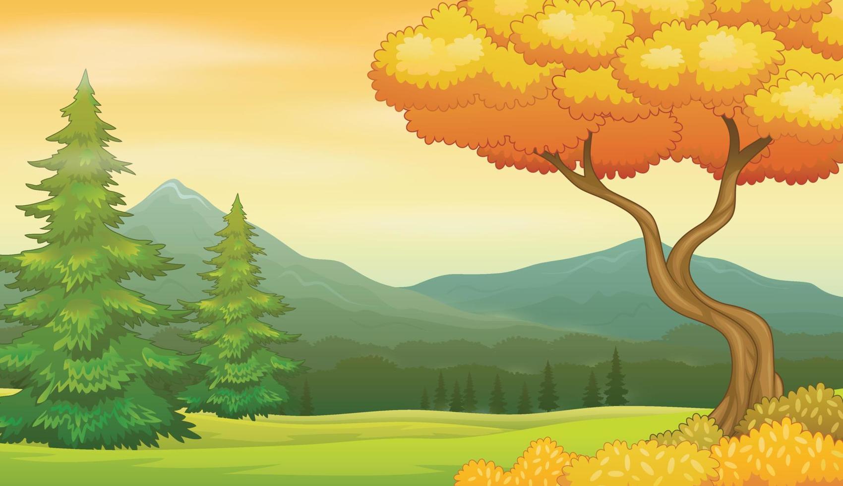 Autumn tree on the beautiful landscape background vector