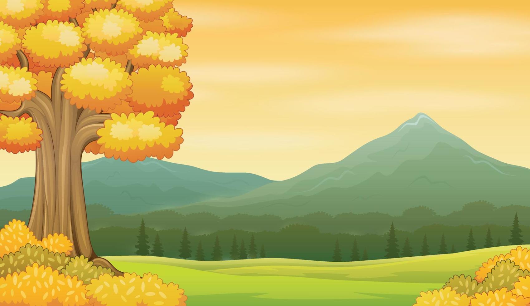 fondo de paisaje otoñal con campos y montañas vector