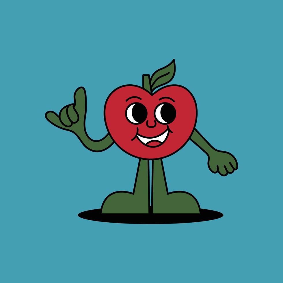 happy red apple fruit cute character mascot design. vector art illustration