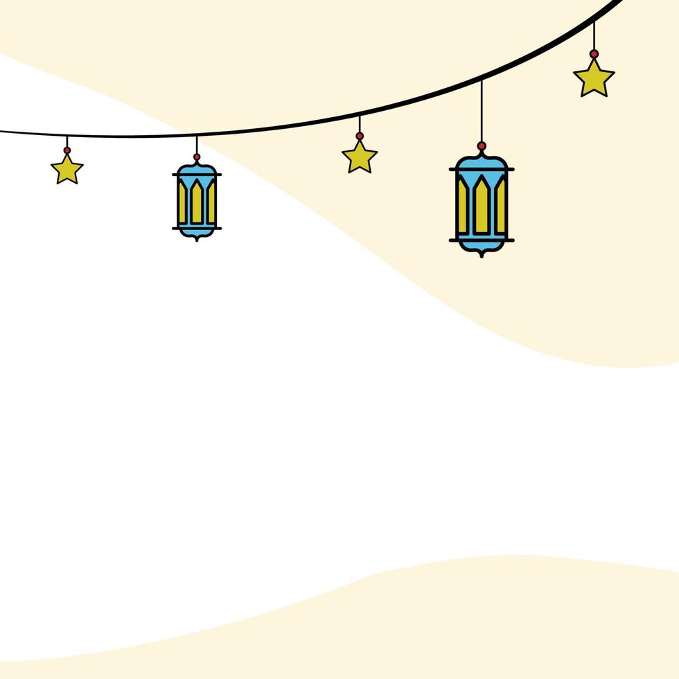 Islamic illustration celebration for Ramadan Kareem, Isra Mi'raj, and Eid al-Fitr with Colorful Hanging Lamps and Bunting. Vector art illustration