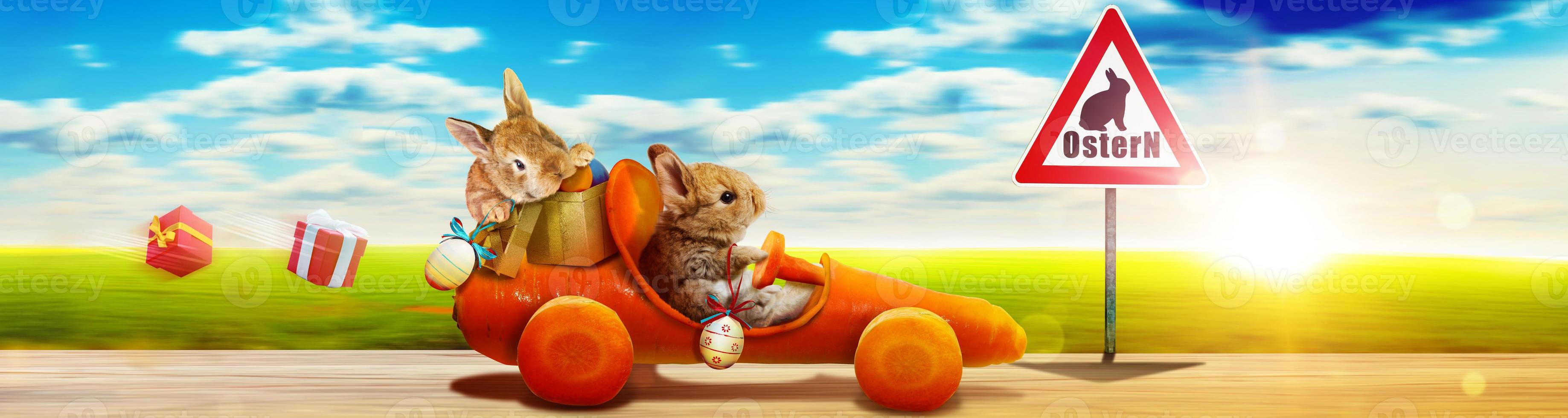 Funny Easter bunny. Happy Easter holiday concept. photo