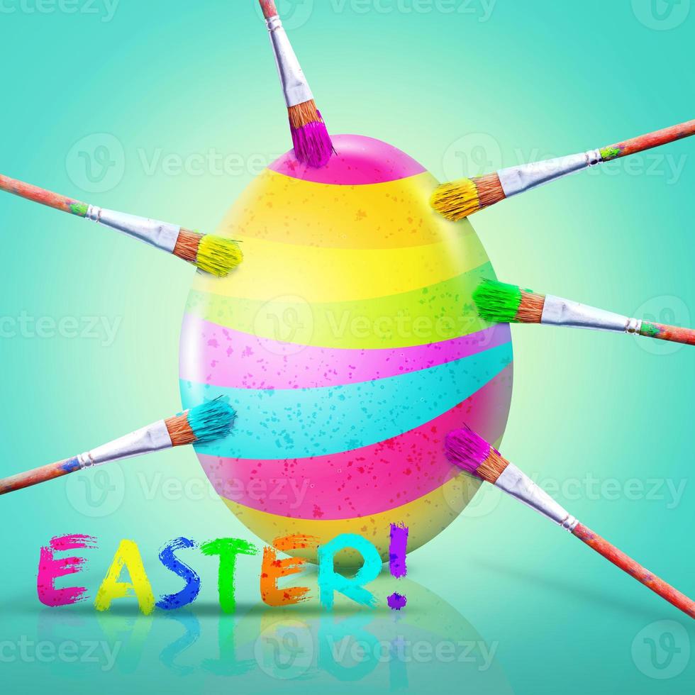 Beautiful Easter background with colorful Easter eggs. 3d illustration photo
