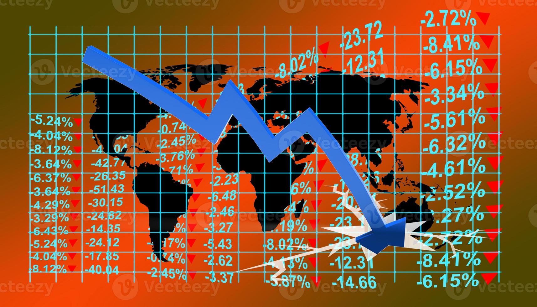 Econimical crisis concept. Spread in the world, economy is down. 3d illustration photo