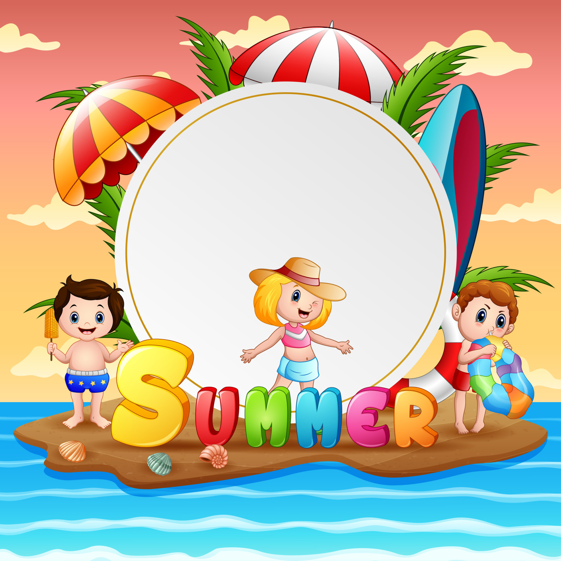 Summer vacation with happy children on island 6413621 Vector Art at