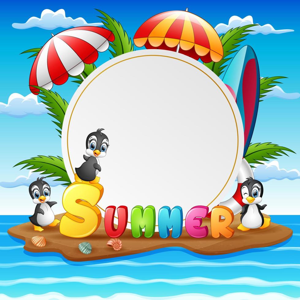 Summer vacation background with penguins on island vector