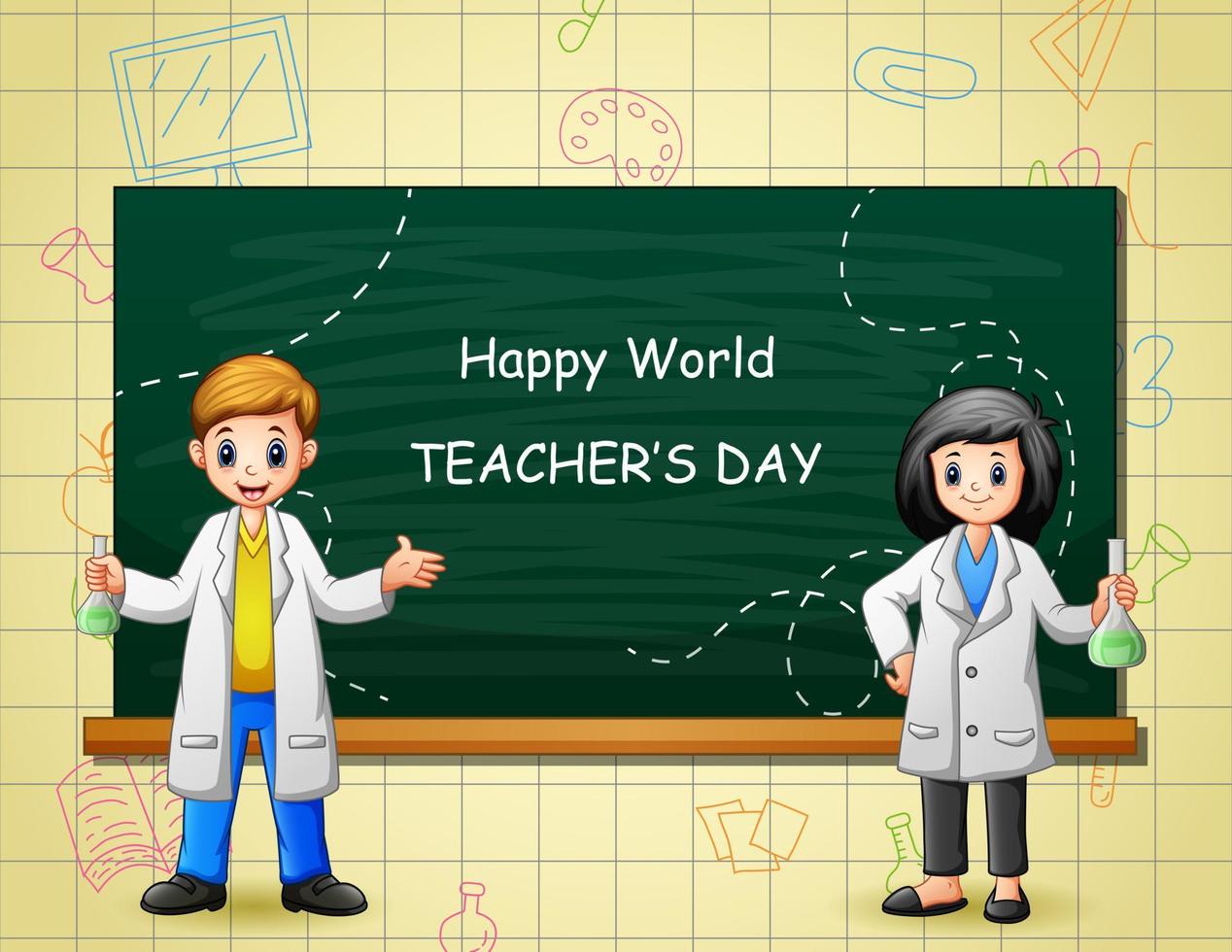 World Teachers Day with two college student vector