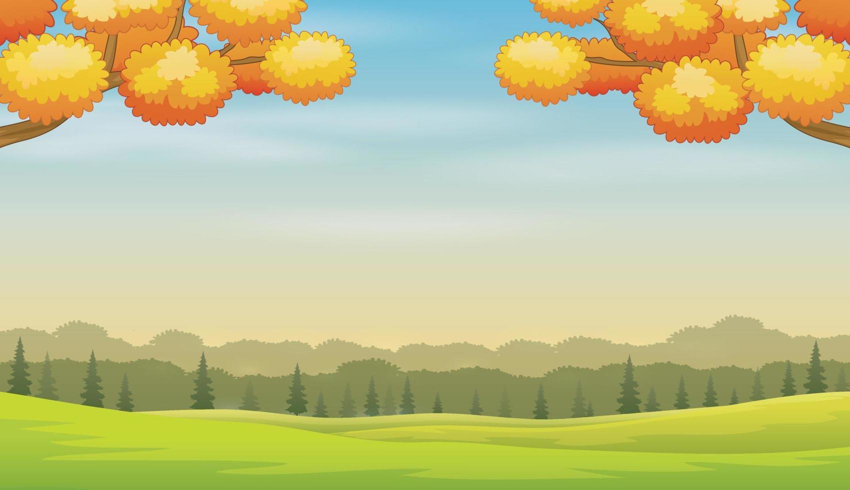 Autumn landscape with green land background vector