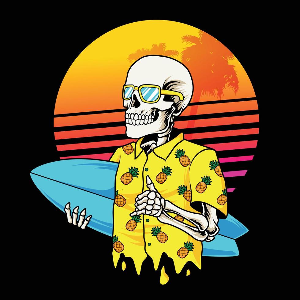 Summer skull surfing vector