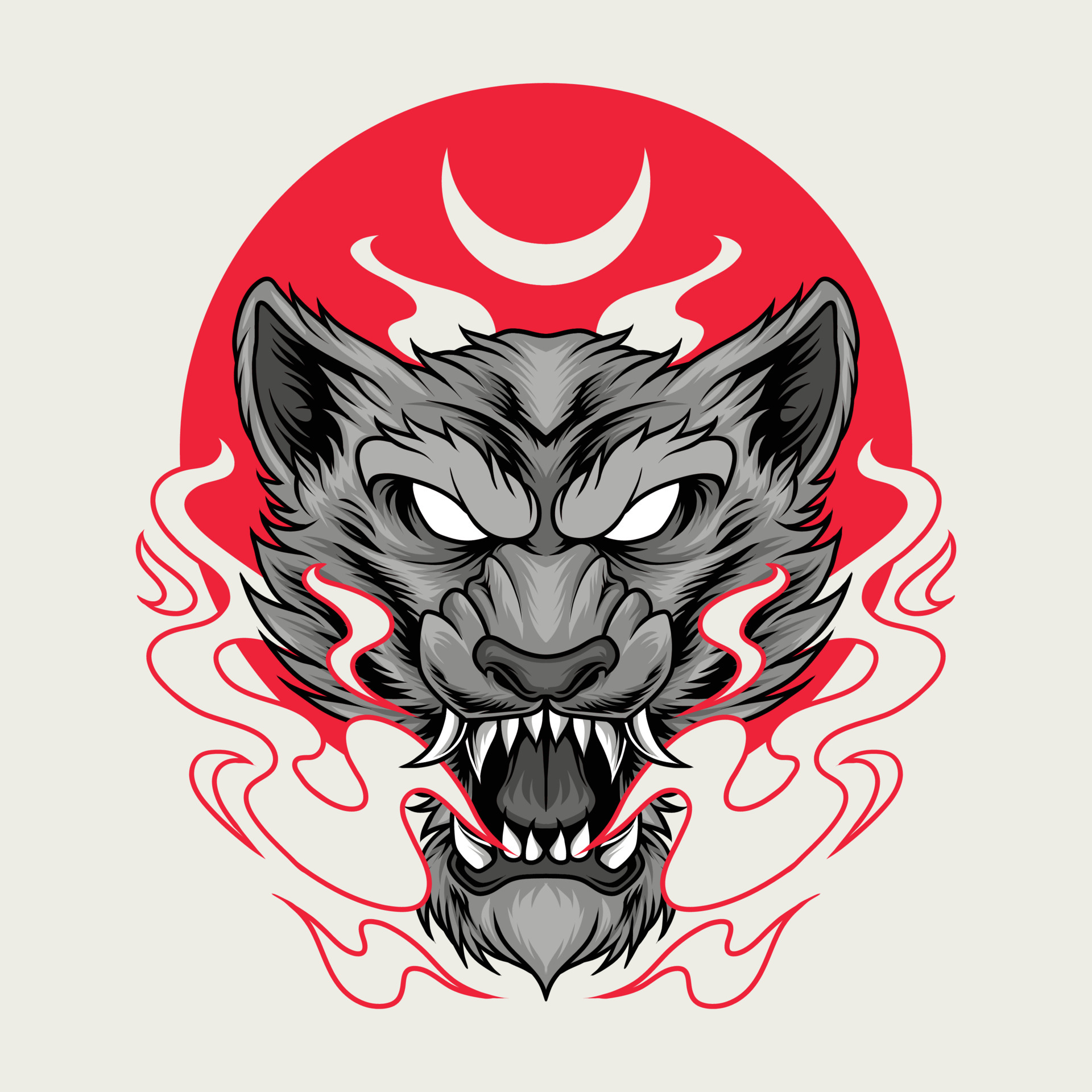 Japanese wolf face 6413673 Vector Art at Vecteezy