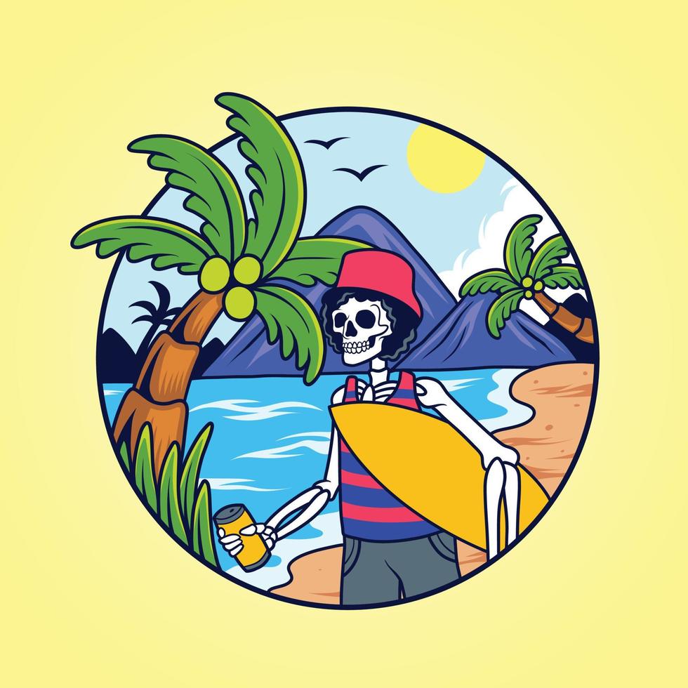 Tropical skull vacation on the beach vector