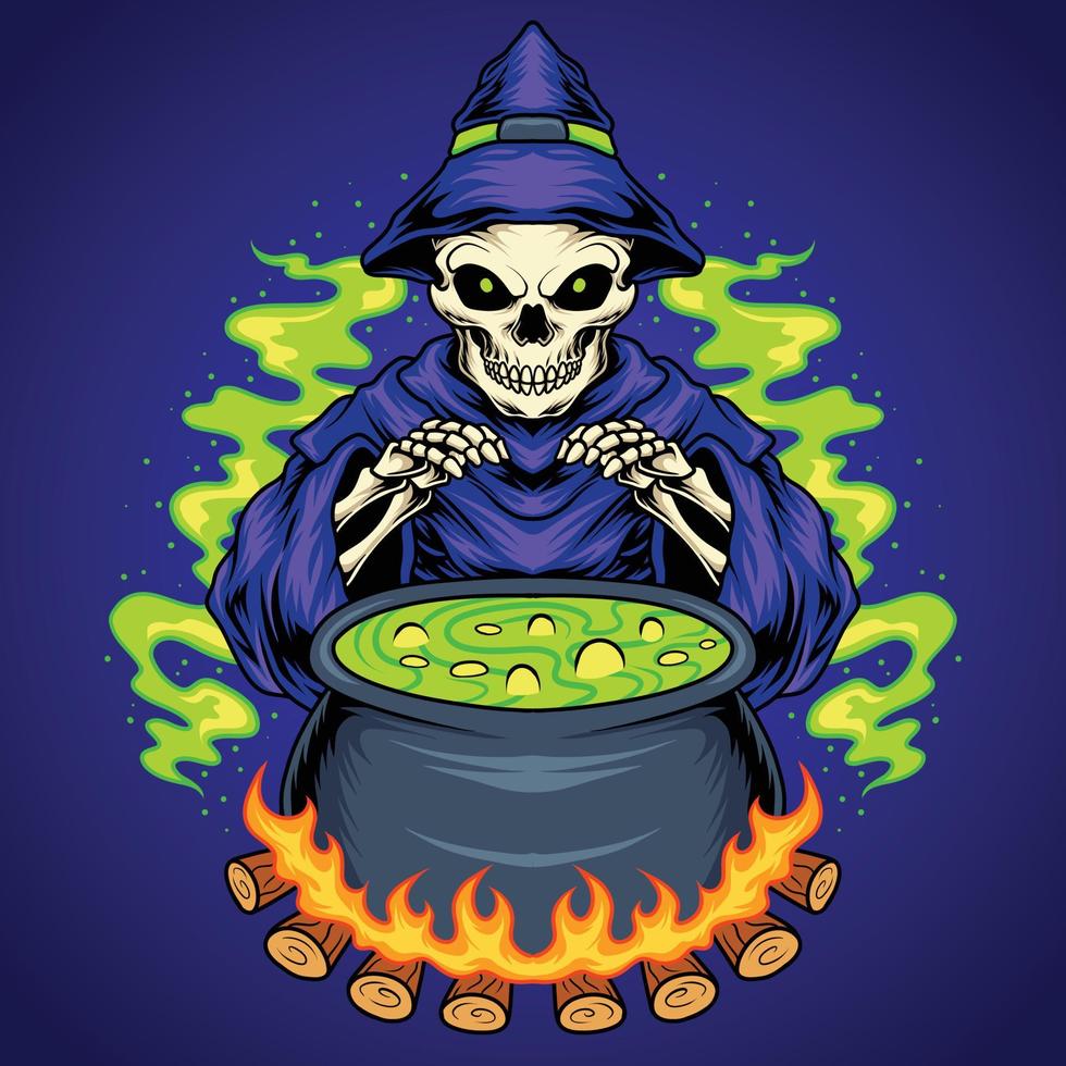 Skull witch making a spell vector