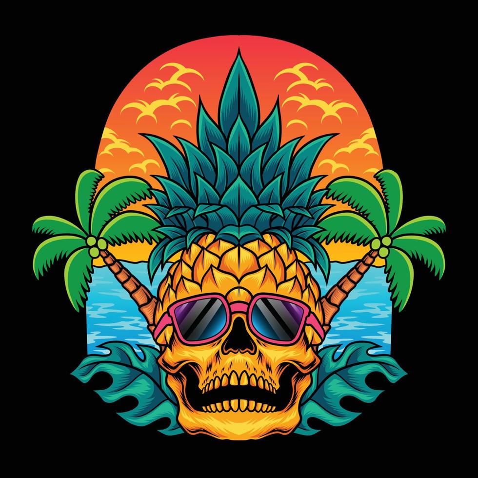 Tropical pineapple skull vector