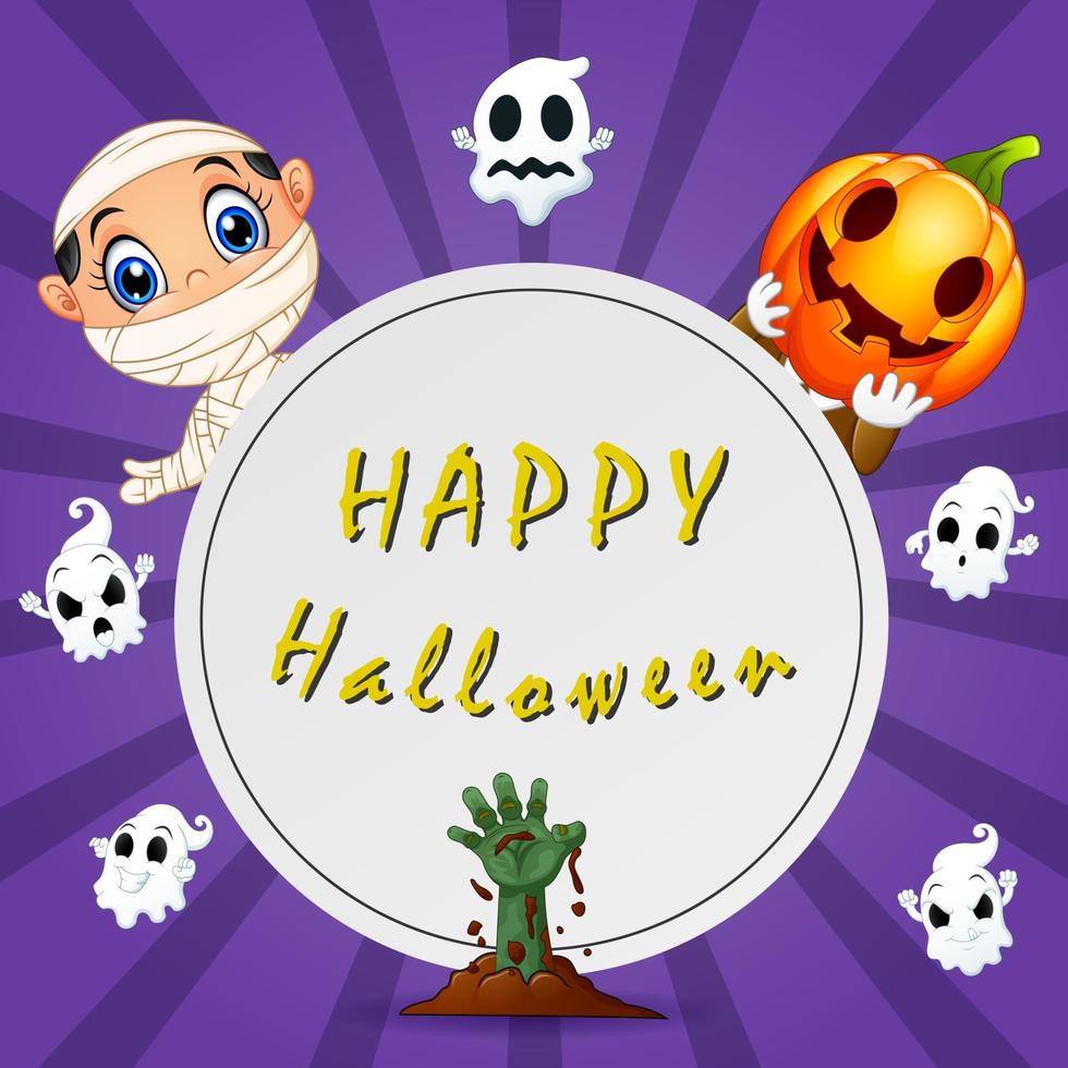 Halloween text design with many kind character vector