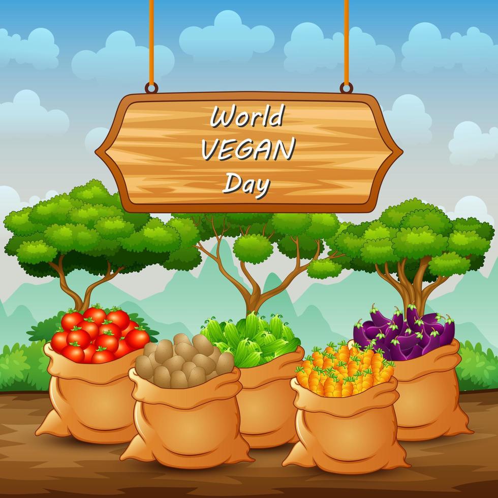 Happy World Vegan Day with different kinds of vegetables in the sack vector