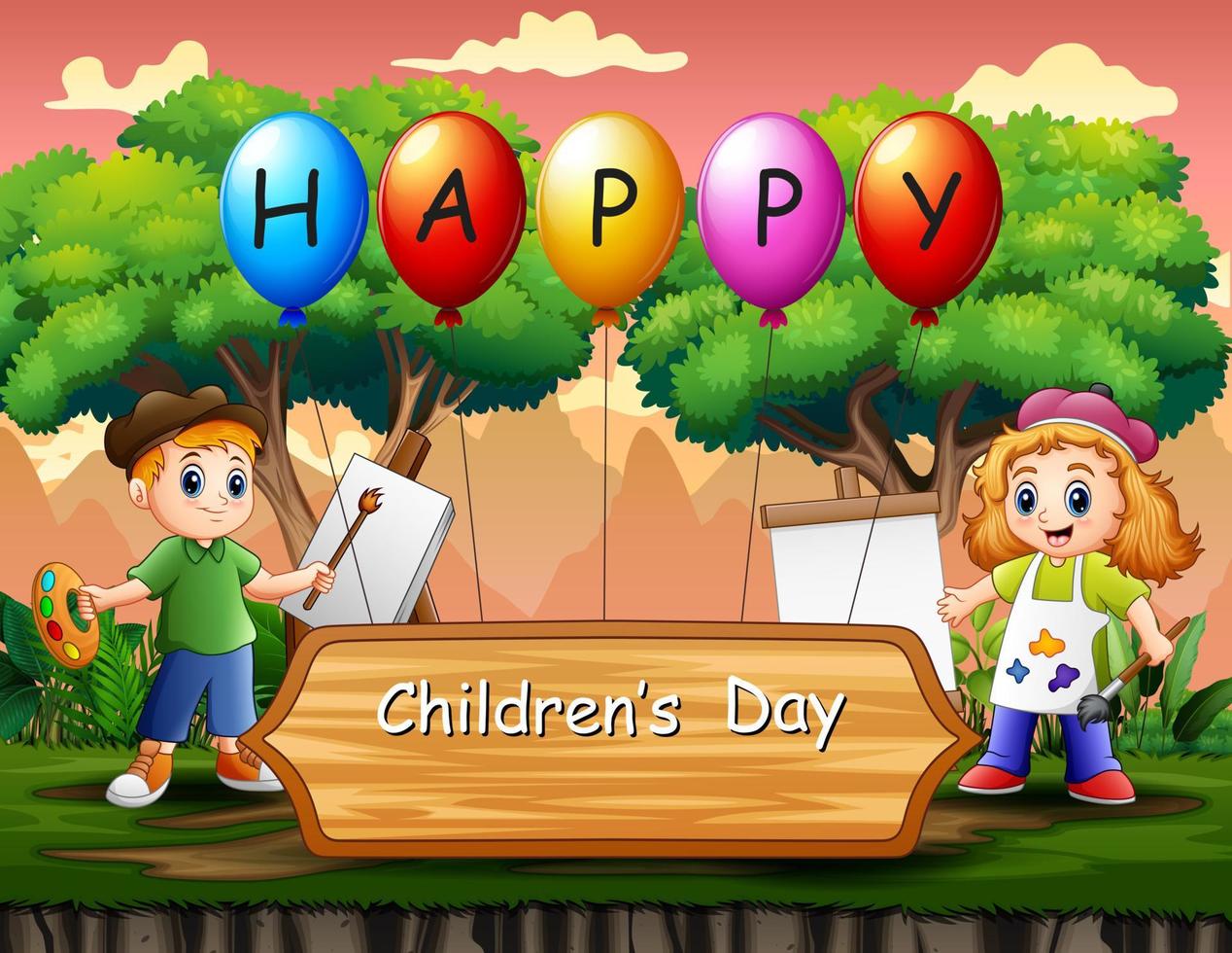 Happy children's day template with kids painting 6413735 Vector ...