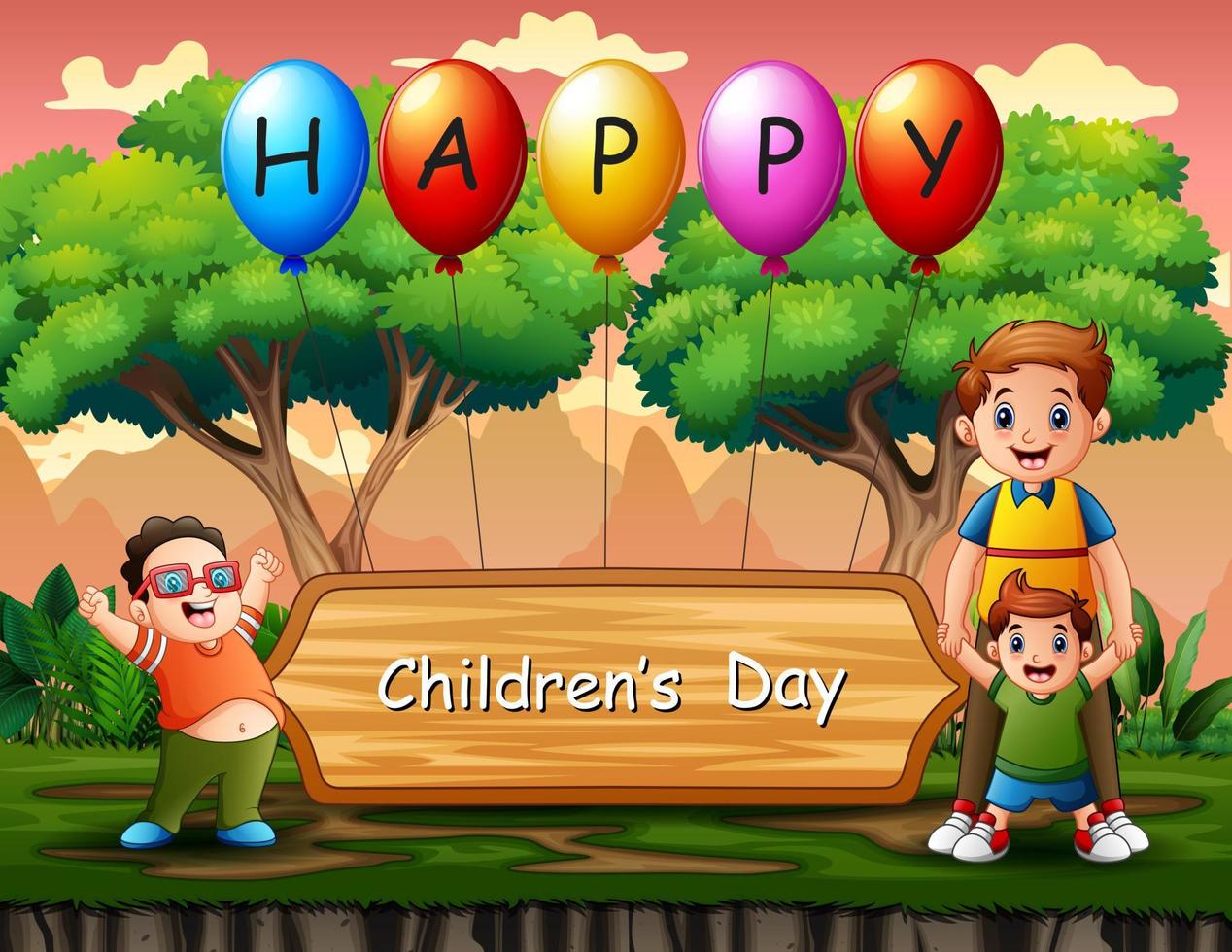 fondo de feliz día del niño con niños felices vector