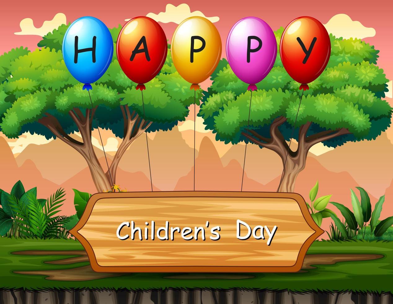 Happy Children's Day text background with nature background vector