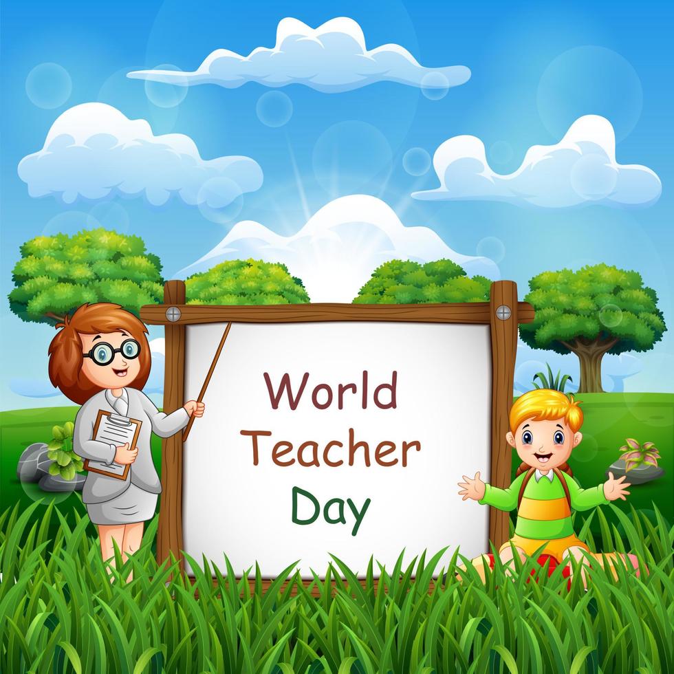 World Teachers Day with a teacher and student vector